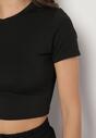 Czarny T-shirt z Wiskozą o Dopasowanym Kroju Typu Crop Top Folirra