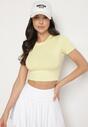 Żółty T-shirt z Wiskozą o Dopasowanym Kroju Typu Crop Top Folirra