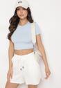 Jasnoniebieski T-shirt z Wiskozą o Dopasowanym Kroju Typu Crop Top Folirra