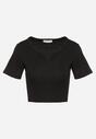 Czarny Bawełniany T-shirt z Prążkowanego Materiału Linalora