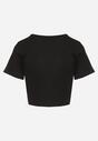 Czarny Bawełniany T-shirt z Prążkowanego Materiału Linalora