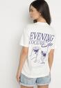 Jasnobeżowy Bawełniany T-shirt z Ozdobnym Nadrukiem Addlessa