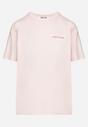 Jasnoróżowy Bawełniany T-shirt z Ozdobnym Nadrukiem Addlessa