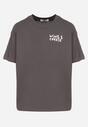 Ciemnoszary Bawełniany T-shirt z Ozdobnym Nadrukiem Addlessa