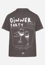 Ciemnoszary Bawełniany T-shirt z Ozdobnym Nadrukiem Addlessa