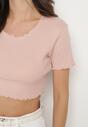 Ciemnoróżowy Prążkowany T-shirt z Bawełną Adlesa