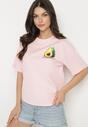 Różowy T-shirt z Bawełną i Motywem Awokado Addixa