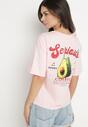 Różowy T-shirt z Bawełną i Motywem Awokado Addixa
