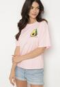 Różowy T-shirt z Bawełną i Motywem Awokado Addixa