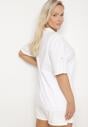 Biało-Beżowy Bawełniany T-shirt Zdobiony Haftem w Kształcie Serc Naloree