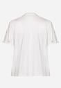 Biało-Beżowy Bawełniany T-shirt Zdobiony Haftem w Kształcie Serc Naloree