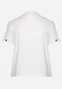 Biało-Niebieski Bawełniany T-shirt Zdobiony Haftem w Kształcie Serc Naloree