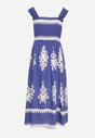 Niebieska Wiskozowa Sukienka o Rozkloszowanym Kroju w Ornamentny Wzór Adoxie