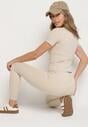 Beżowy Komplet Sportowy Legginsy i Dopasowany T-shirt Silendria