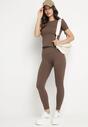 Brązowy Komplet Sportowy Legginsy i Dopasowany T-shirt Silendria
