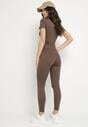 Brązowy Komplet Sportowy Legginsy i Dopasowany T-shirt Silendria