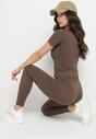 Brązowy Komplet Sportowy Legginsy i Dopasowany T-shirt Silendria