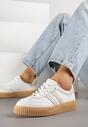 Białe Skórzane Sneakersy Klasyczne Tenisówki z Zamszu Naturalnego ze Wzorem w Panterkę Teniresela