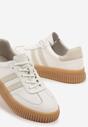Białe Skórzane Sneakersy Klasyczne Tenisówki z Zamszu Naturalnego ze Wzorem w Panterkę Teniresela