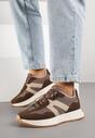 Brązowe Płaskie Sneakersy z Geometrycznym Wzorem Nawla