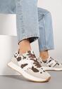 Biało-Brązowe Płaskie Sneakersy w Krowie Łaty z Geometrycznym Wzorem Nawla