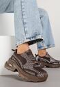 Brązowe Sneakersy na Grubej Podeszwie z Cyrkoniami Lenisse
