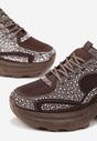 Brązowe Sneakersy na Grubej Podeszwie z Cyrkoniami Lenisse