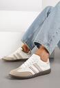 Beżowo-Białe Płaskie Sneakersy Ozdobione Paskami Glaria