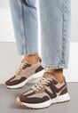 Brązowe Sneakersy na Płaskiej Podeszwie z Geometryczną Wstawką Helidi