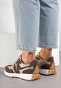 Brązowe Sneakersy na Płaskiej Podeszwie z Geometryczną Wstawką Helidi