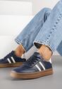 Granatowe Sneakersy w Stylu Tenisówek z Paskami na Boku Saliena