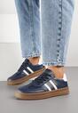 Granatowe Sneakersy w Stylu Tenisówek z Paskami na Boku Saliena