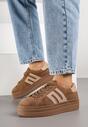 Brązowe Zamszowe Sneakersy na Grubej Podeszwie ze Skórzaną Wkładką i Naszywką Rilaressa