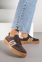 Ciemnobrązowe Sneakersy Tenisówki ze Skóry Naturalnej z Geometrycznym Motywem Haleria
