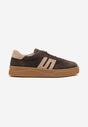 Ciemnobrązowe Sneakersy Tenisówki ze Skóry Naturalnej z Geometrycznym Motywem Haleria