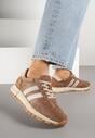 Brązowe Skórzane Sneakersy z Ozdobnymi Paskami Felindda