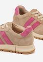 Beżowo-Fuksjowe Skórzane Sneakersy z Ozdobnymi Paskami Felindda