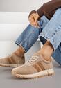 Beżowe Skórzane Sneakersy z Ozdobnymi Paskami Felindda