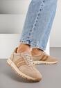 Beżowe Skórzane Sneakersy z Ozdobnymi Paskami Felindda