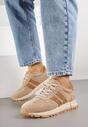 Beżowe Skórzane Sneakersy z Ozdobnymi Paskami Felindda