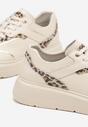 Beżowe Skórzane Sneakersy na Grubej Podeszwie z Metalicznymi Wstawkami Halalina