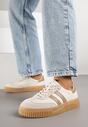 Beżowo-Brązowe Skórzane Sneakersy Klasyczne Tenisówki z Zamszu Naturalnego Teniresela