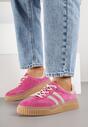 Fuksjowe Skórzane Sneakersy Klasyczne Tenisówki z Zamszu Naturalnego Teniresela