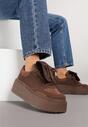 Brązowe Sneakersy na Grubej Podeszwie z Wywiniętym Językiem i Kokardą Ellisare
