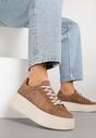Brązowe Zamszowe Sneakersy na Grubej Podeszwie Nalimiree
