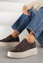 Ciemnobrązowe Zamszowe Sneakersy na Grubej Podeszwie Nalimiree