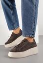 Ciemnobrązowe Zamszowe Sneakersy na Grubej Podeszwie Nalimiree