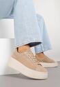 Beżowe Zamszowe Sneakersy na Grubej Podeszwie Nalimiree