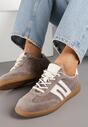 Brązowe Skórzane Sneakersy w Stylu Tenisówek z Geometrycznym Zdobieniem Zaravella