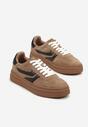 Brązowe Sneakersy Zamszowe w Stylu Tenisówek z Geometrycznym Wzorem Naliane